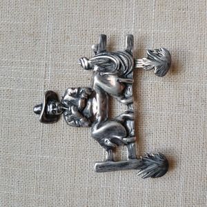 Vintage T. Foree Sterling Silver Western Cowboy Brooch